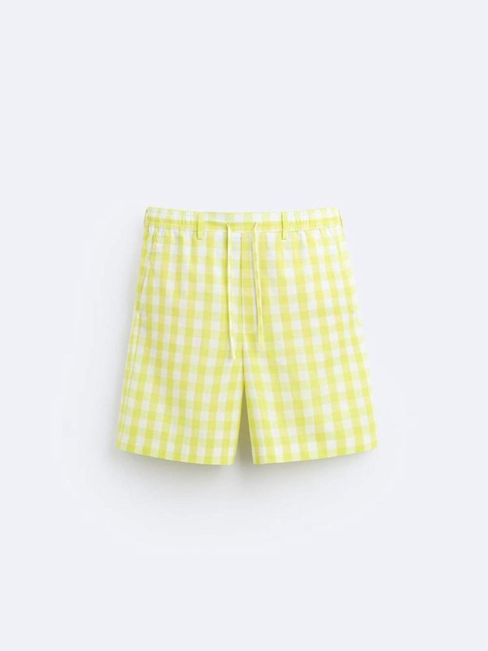 Zara Yellow and White Gingham Flat-Front Shorts